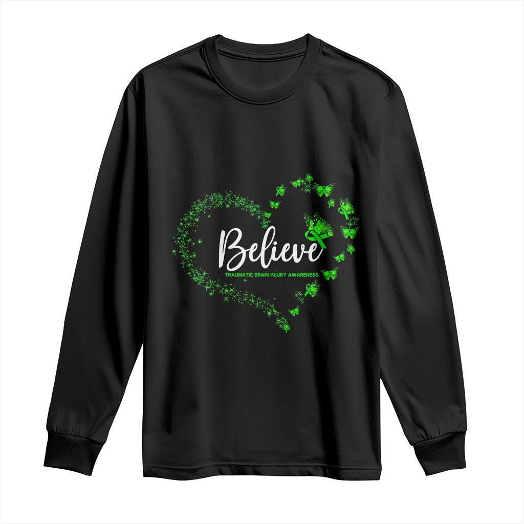 Traumatic Brain Injury Support Long Sleeve Shirt TBI Believe Butterflies