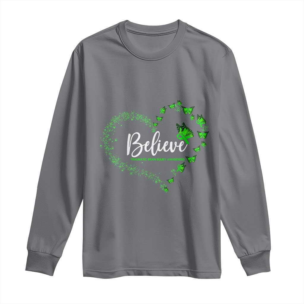 Traumatic Brain Injury Support Long Sleeve Shirt TBI Believe Butterflies