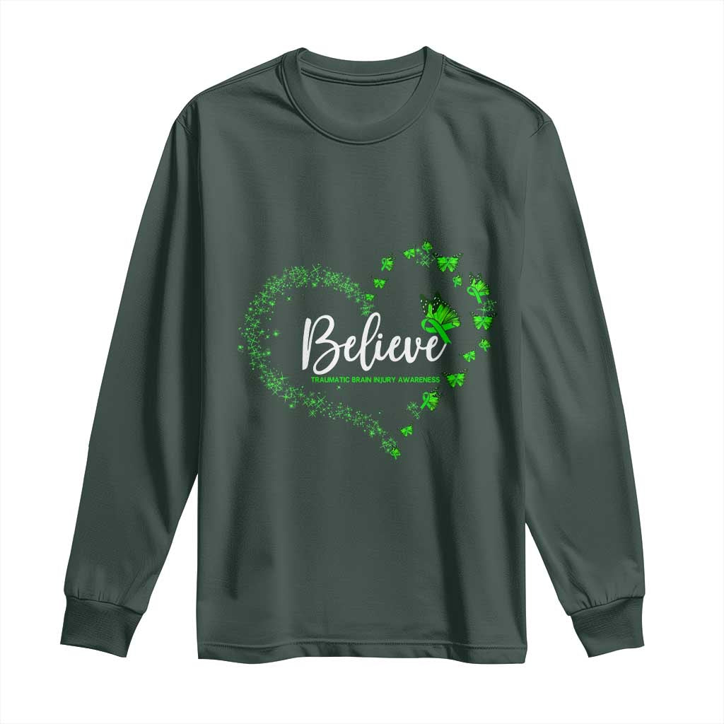 Traumatic Brain Injury Support Long Sleeve Shirt TBI Believe Butterflies