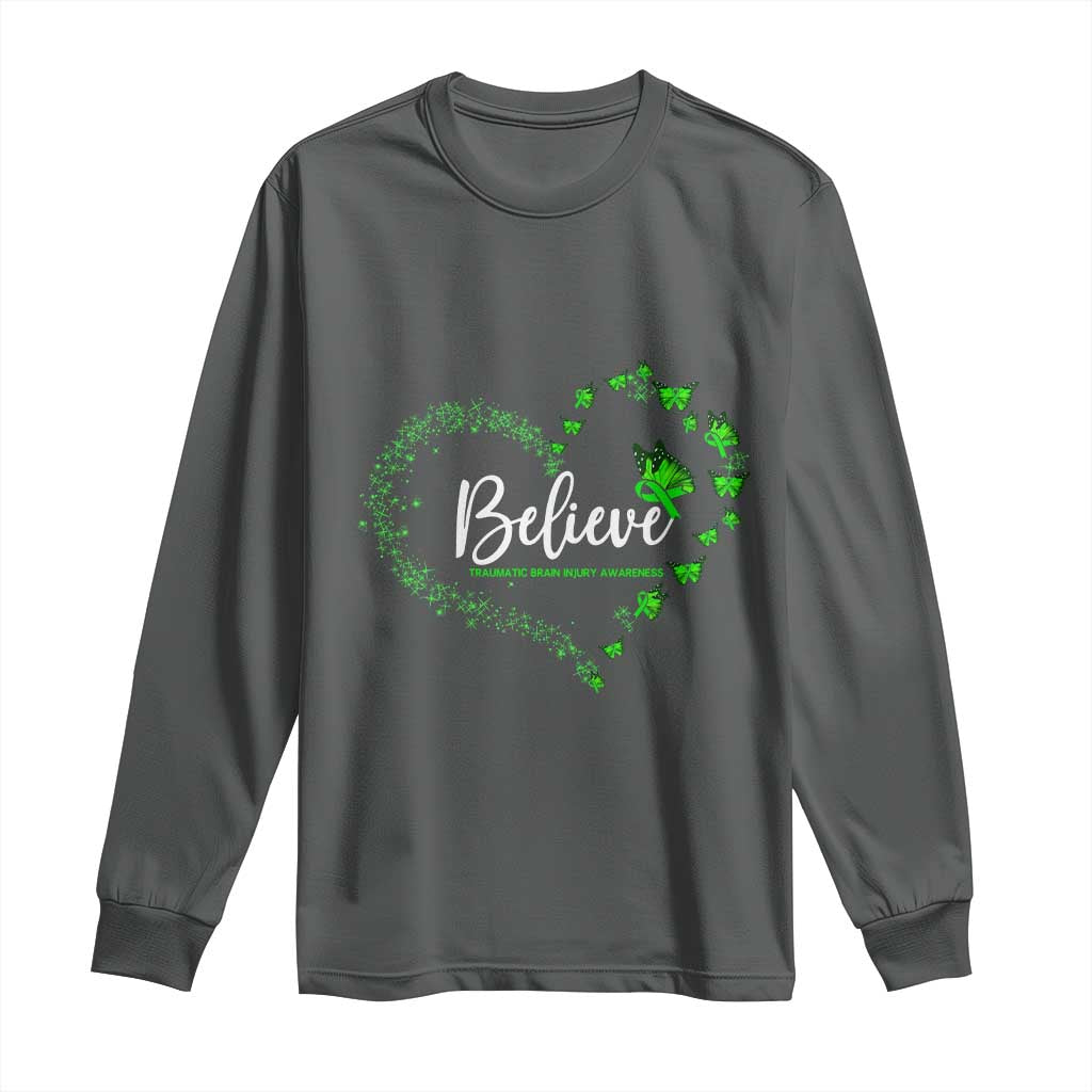 Traumatic Brain Injury Support Long Sleeve Shirt TBI Believe Butterflies