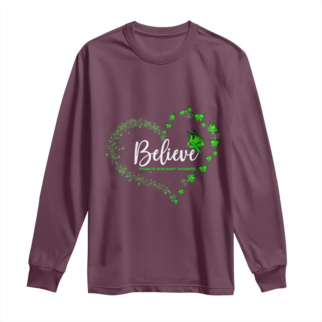Traumatic Brain Injury Support Long Sleeve Shirt TBI Believe Butterflies