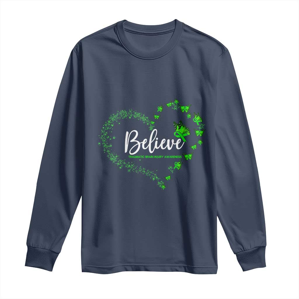 Traumatic Brain Injury Support Long Sleeve Shirt TBI Believe Butterflies