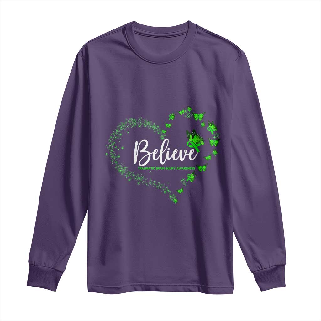 Traumatic Brain Injury Support Long Sleeve Shirt TBI Believe Butterflies