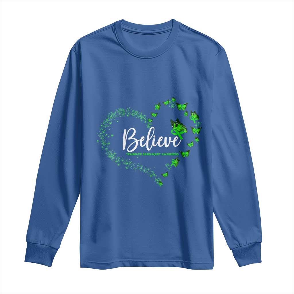 Traumatic Brain Injury Support Long Sleeve Shirt TBI Believe Butterflies
