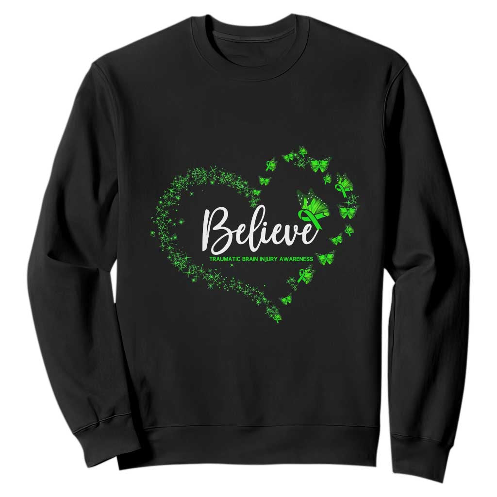 Traumatic Brain Injury Support Sweatshirt TBI Believe Butterflies