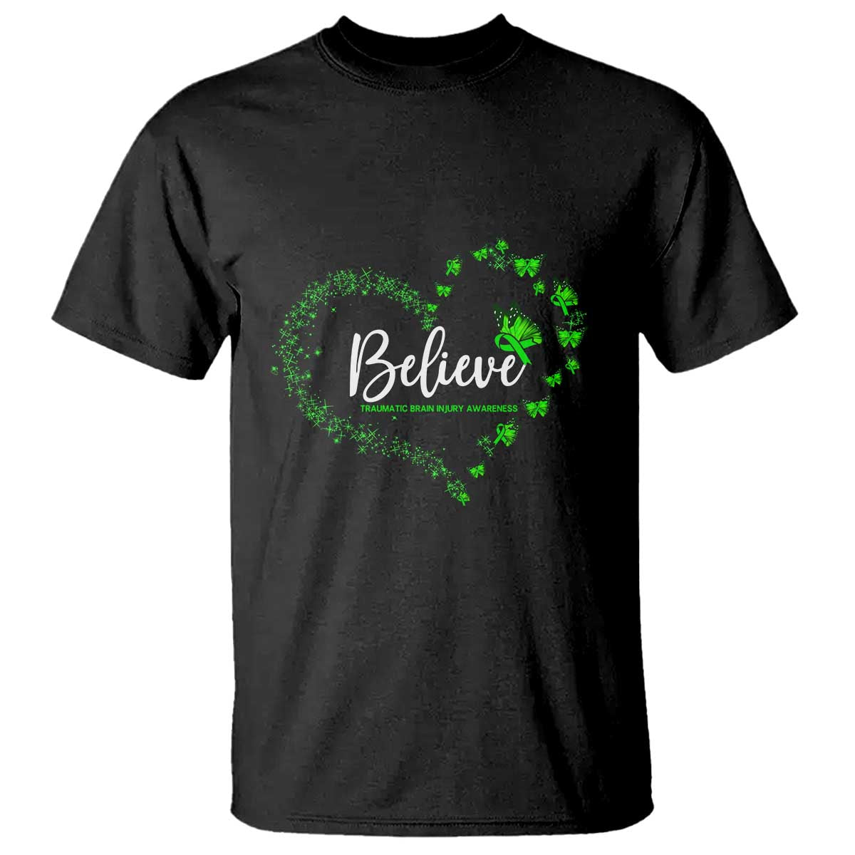 Traumatic Brain Injury Support T Shirt TBI Believe Butterflies
