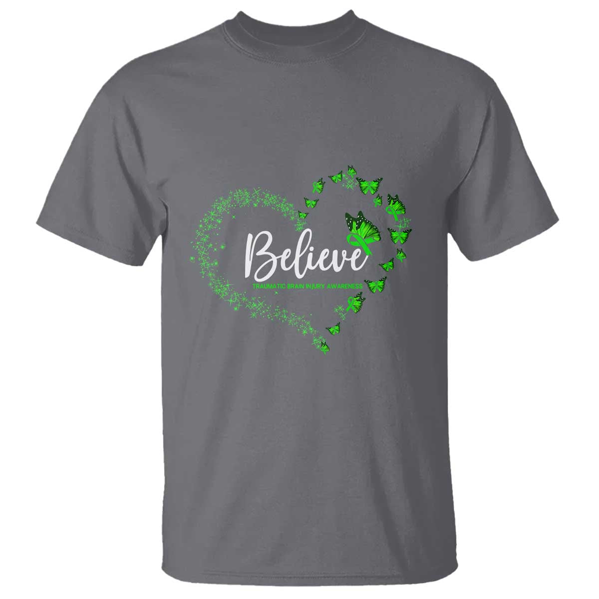 Traumatic Brain Injury Support T Shirt TBI Believe Butterflies