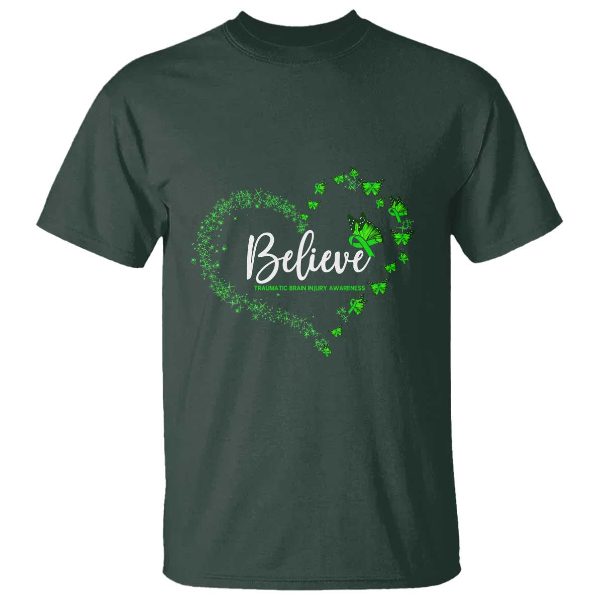 Traumatic Brain Injury Support T Shirt TBI Believe Butterflies
