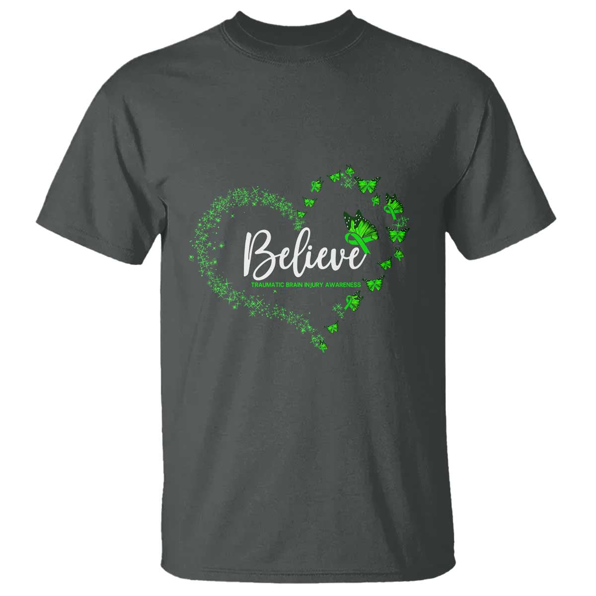 Traumatic Brain Injury Support T Shirt TBI Believe Butterflies