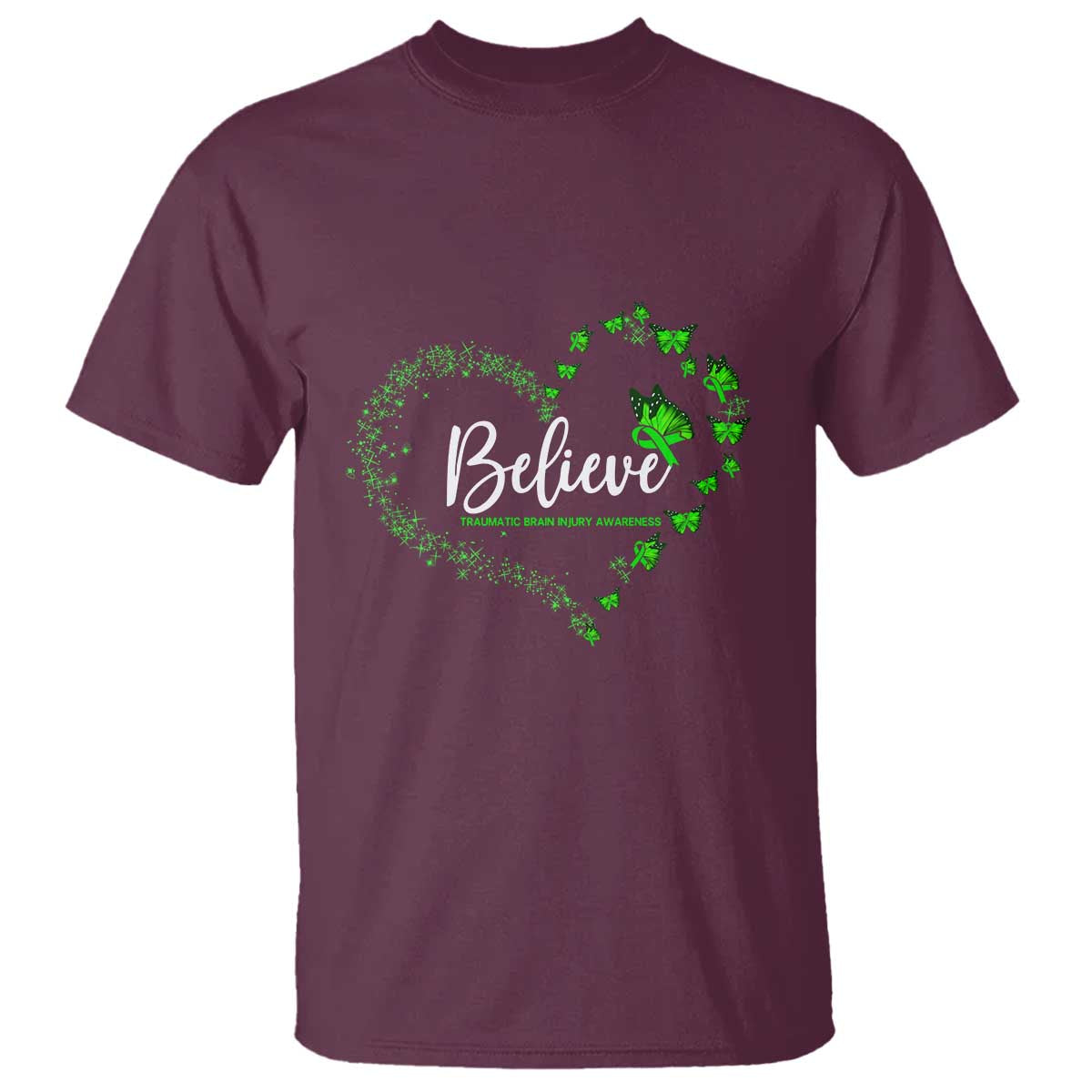 Traumatic Brain Injury Support T Shirt TBI Believe Butterflies