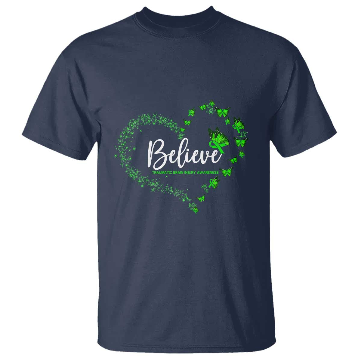Traumatic Brain Injury Support T Shirt TBI Believe Butterflies