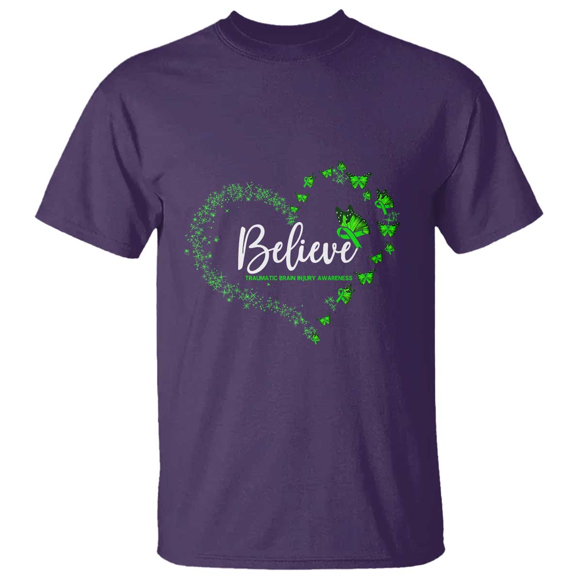 Traumatic Brain Injury Support T Shirt TBI Believe Butterflies