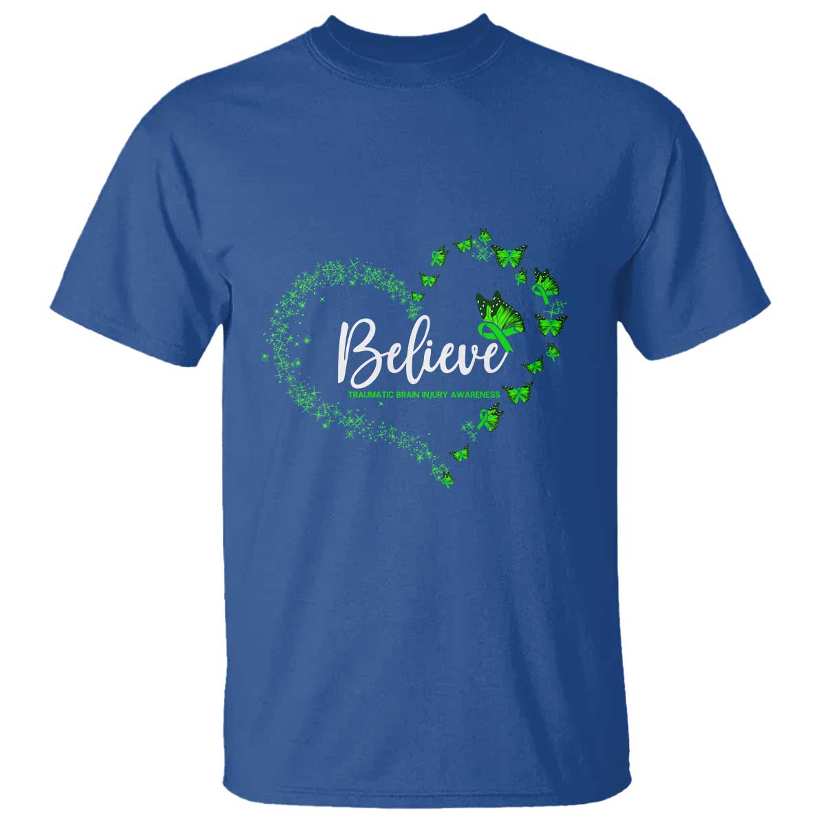 Traumatic Brain Injury Support T Shirt TBI Believe Butterflies