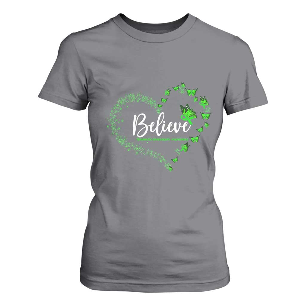 Traumatic Brain Injury Support T Shirt For Women TBI Believe Butterflies