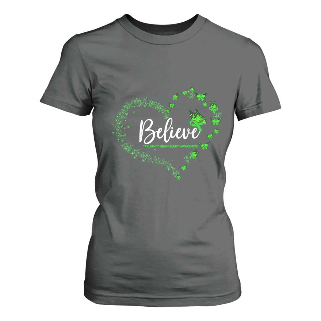 Traumatic Brain Injury Support T Shirt For Women TBI Believe Butterflies