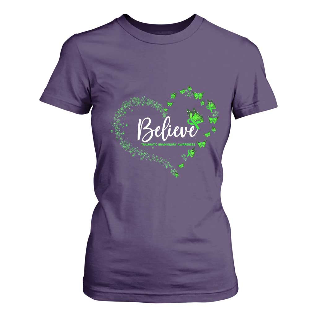 Traumatic Brain Injury Support T Shirt For Women TBI Believe Butterflies