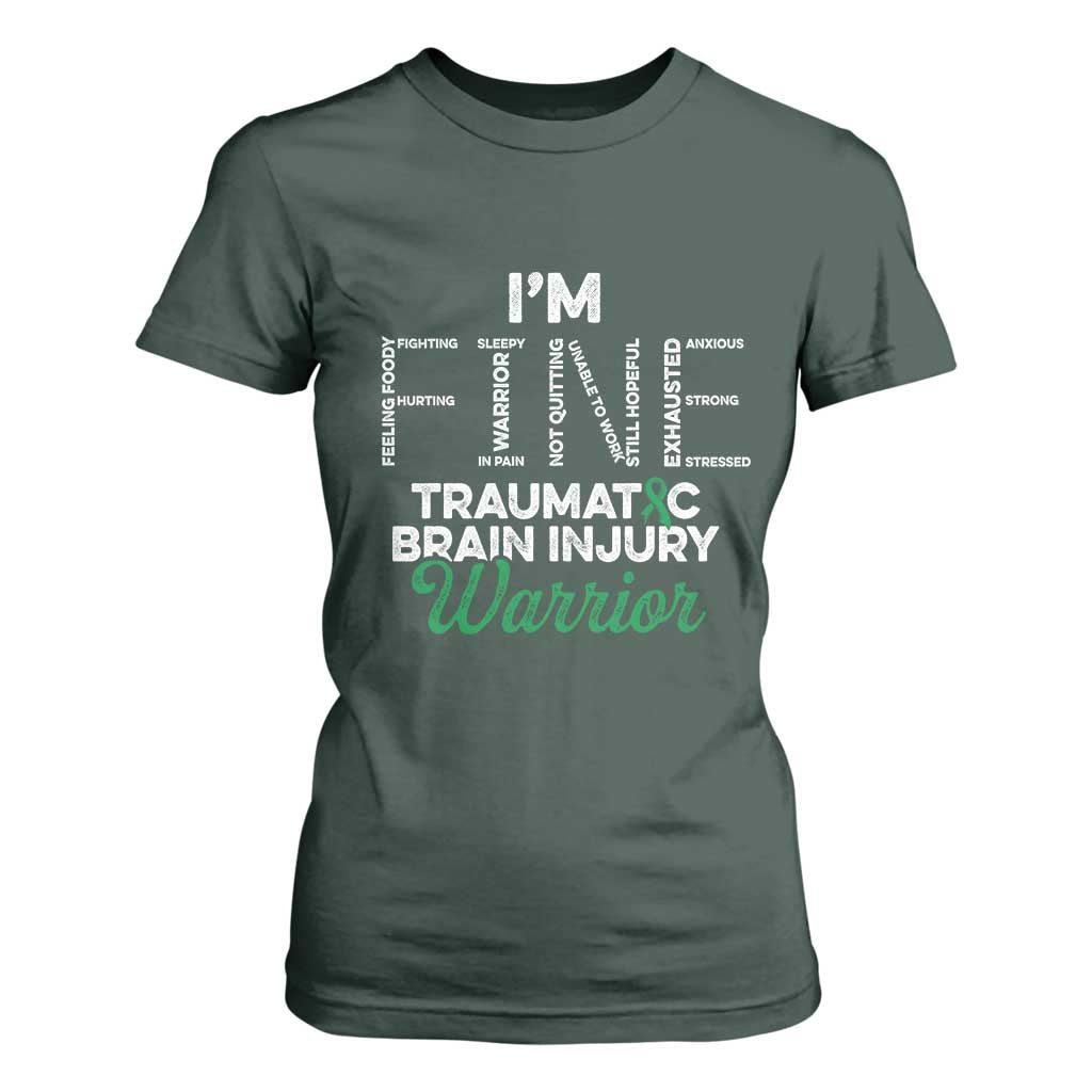 Traumatic Brain Injury Support T Shirt For Women TBI Warrior I'm Fine