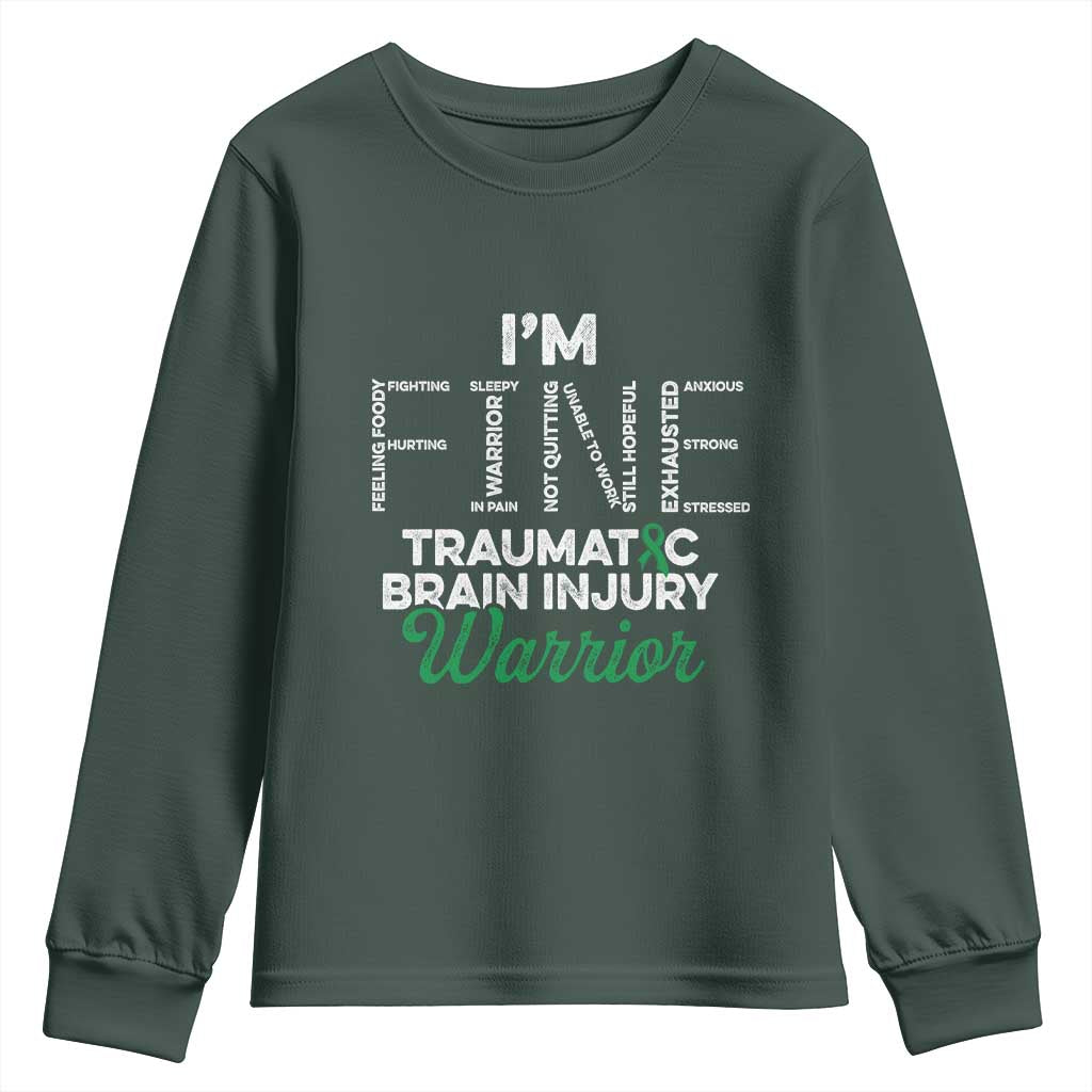 Traumatic Brain Injury Support Youth Sweatshirt TBI Warrior I'm Fine