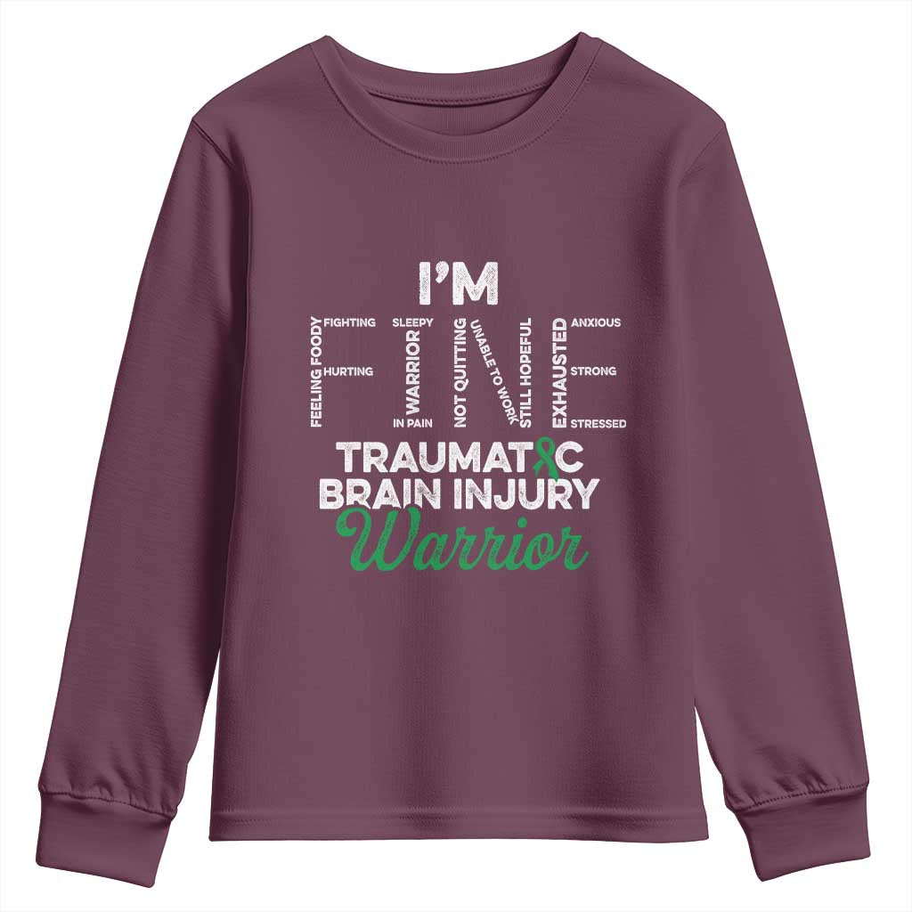 Traumatic Brain Injury Support Youth Sweatshirt TBI Warrior I'm Fine