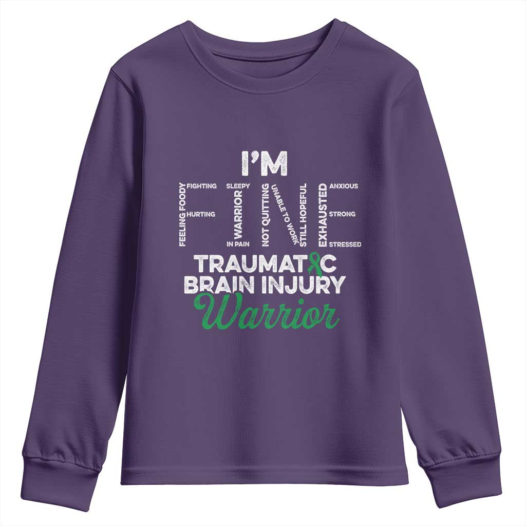 Traumatic Brain Injury Support Youth Sweatshirt TBI Warrior I'm Fine