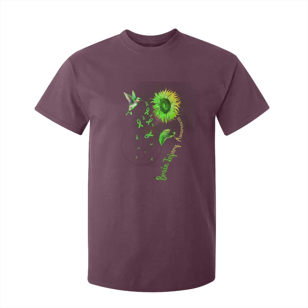 Traumatic Brain Injury Support T Shirt For Kid Sunflower Hummingbird
