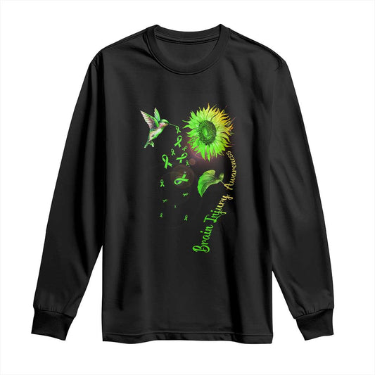 Traumatic Brain Injury Support Long Sleeve Shirt Sunflower Hummingbird