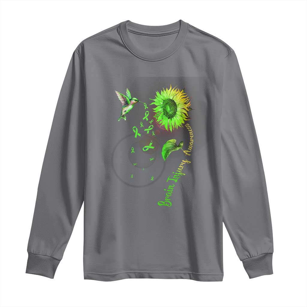 Traumatic Brain Injury Support Long Sleeve Shirt Sunflower Hummingbird