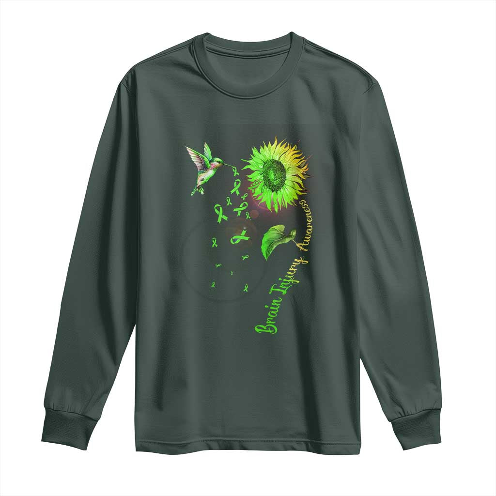 Traumatic Brain Injury Support Long Sleeve Shirt Sunflower Hummingbird
