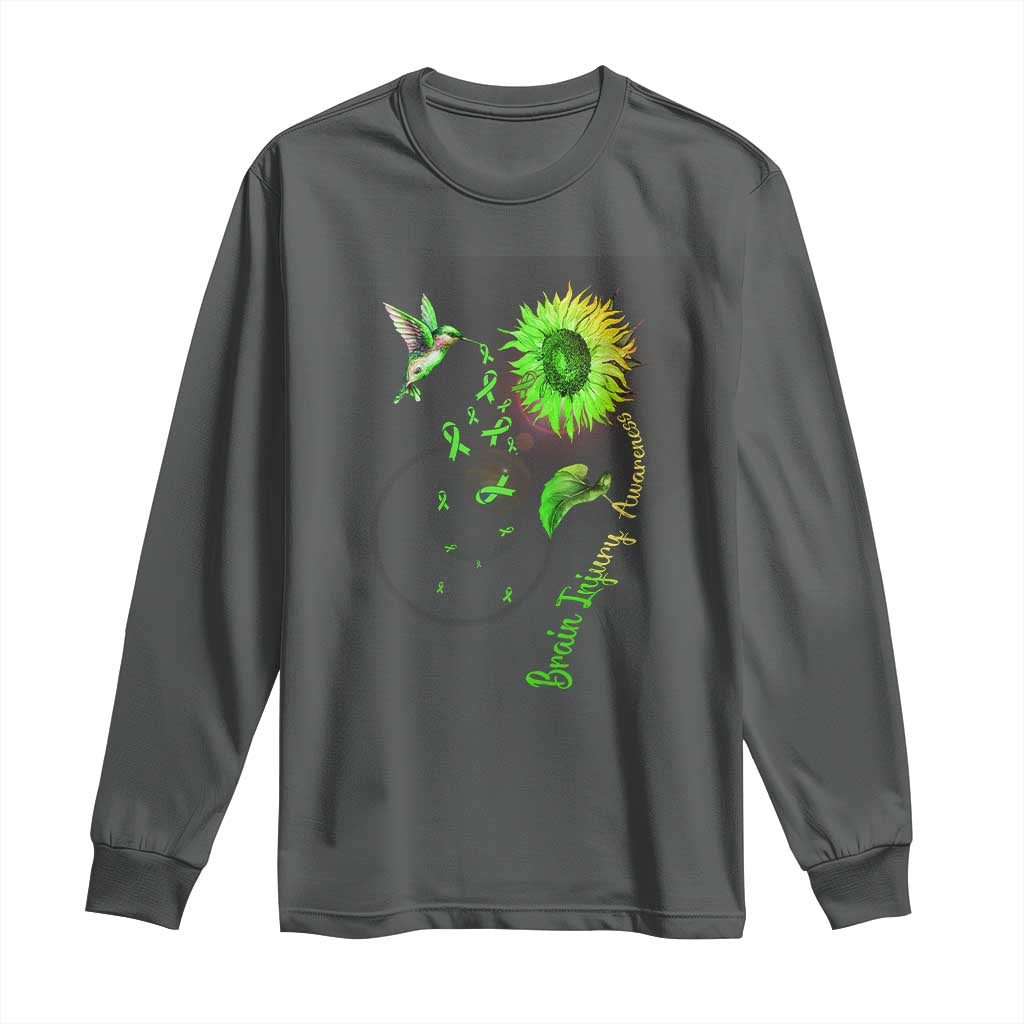 Traumatic Brain Injury Support Long Sleeve Shirt Sunflower Hummingbird