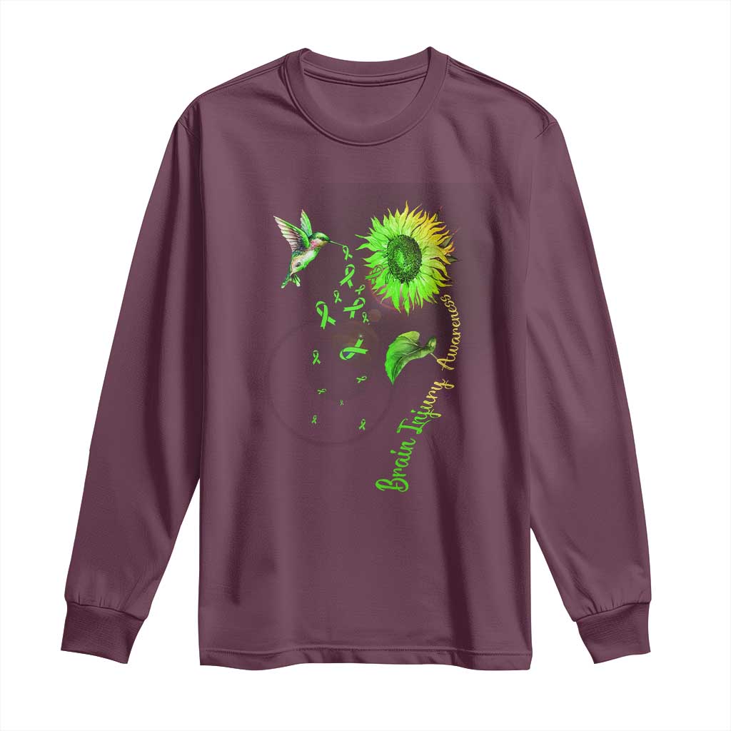 Traumatic Brain Injury Support Long Sleeve Shirt Sunflower Hummingbird