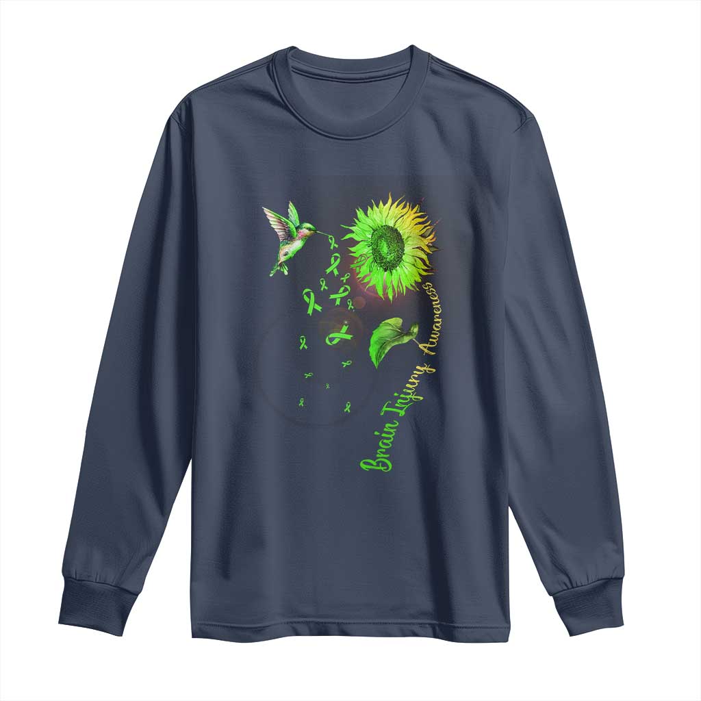 Traumatic Brain Injury Support Long Sleeve Shirt Sunflower Hummingbird