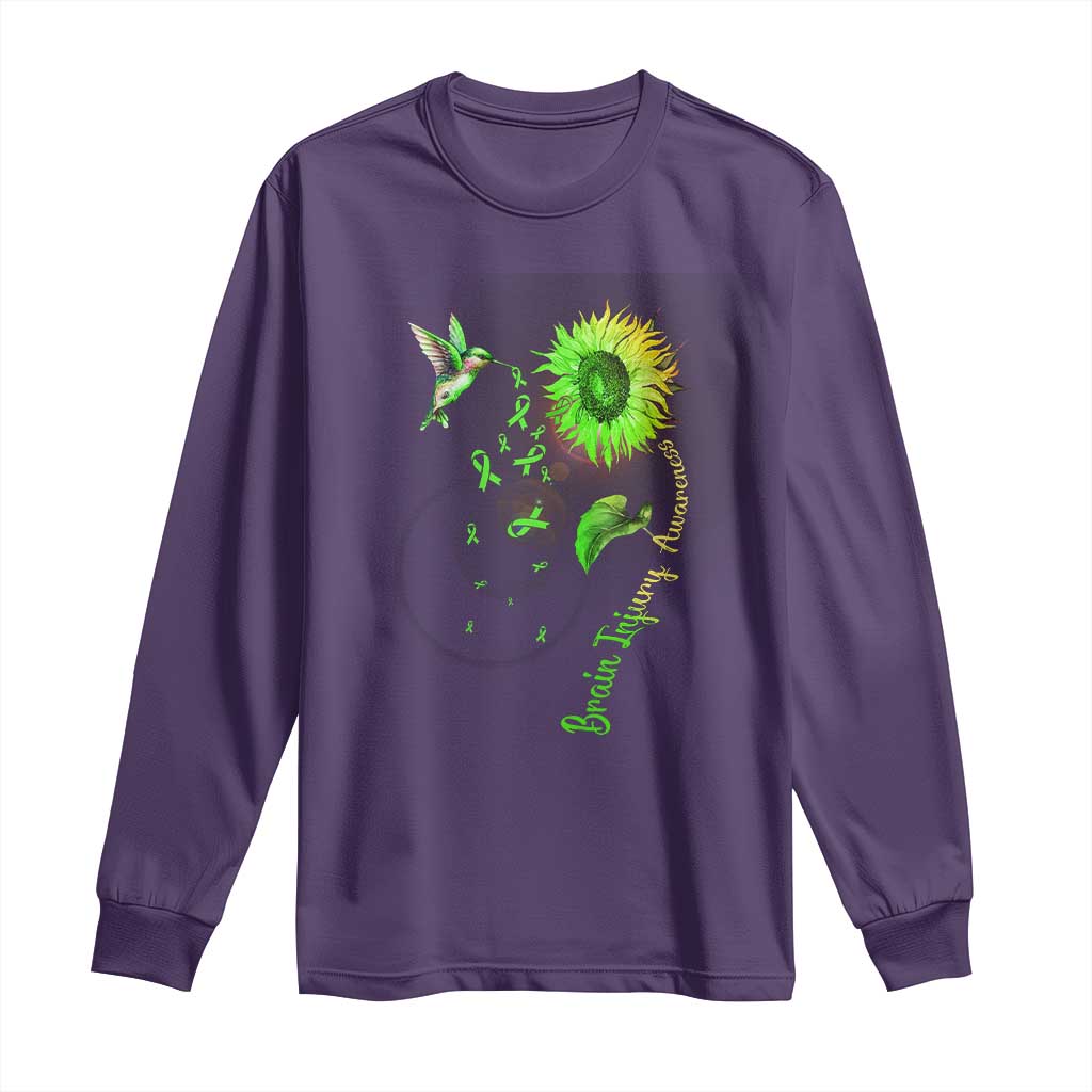 Traumatic Brain Injury Support Long Sleeve Shirt Sunflower Hummingbird