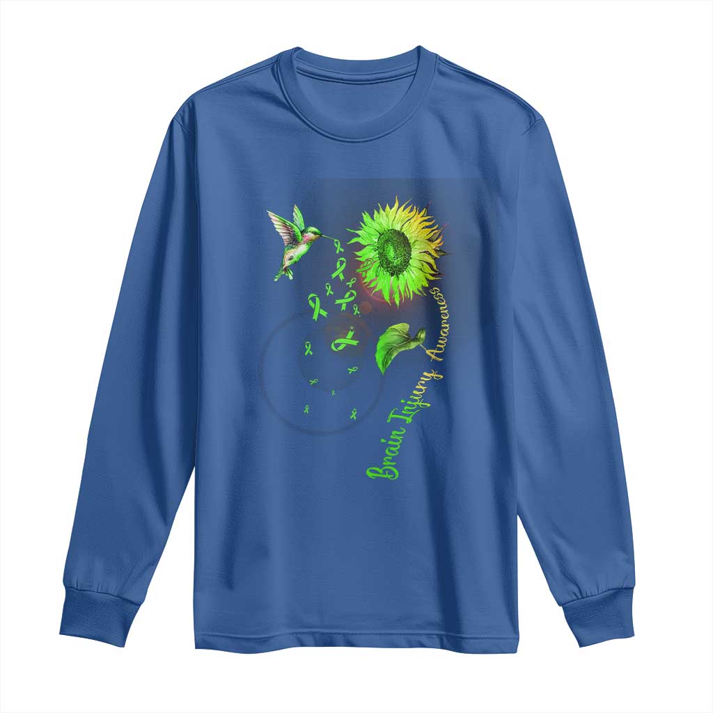 Traumatic Brain Injury Support Long Sleeve Shirt Sunflower Hummingbird