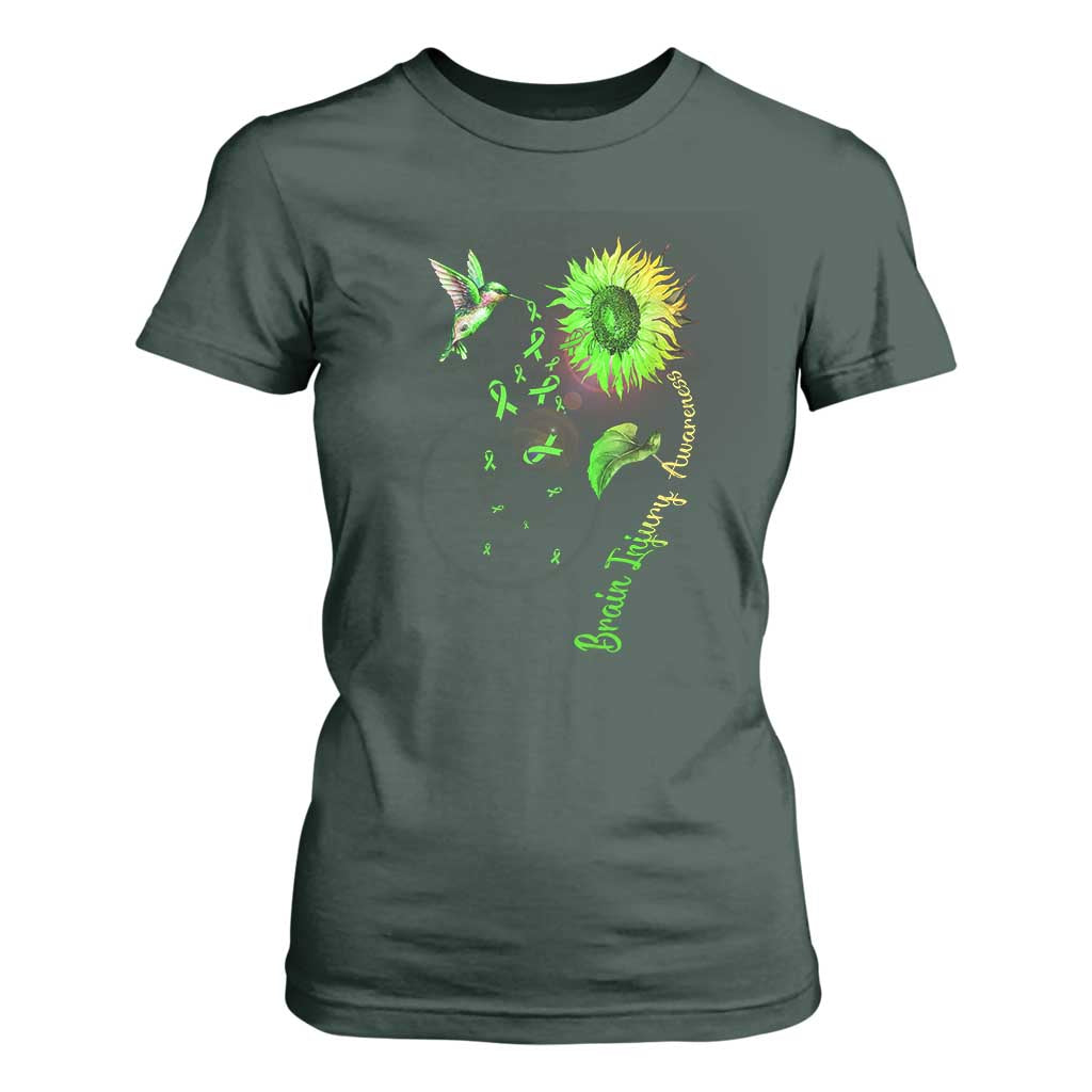 Traumatic Brain Injury Support T Shirt For Women Sunflower Hummingbird