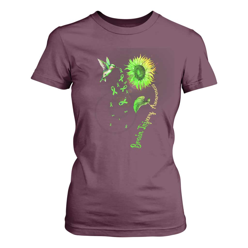 Traumatic Brain Injury Support T Shirt For Women Sunflower Hummingbird