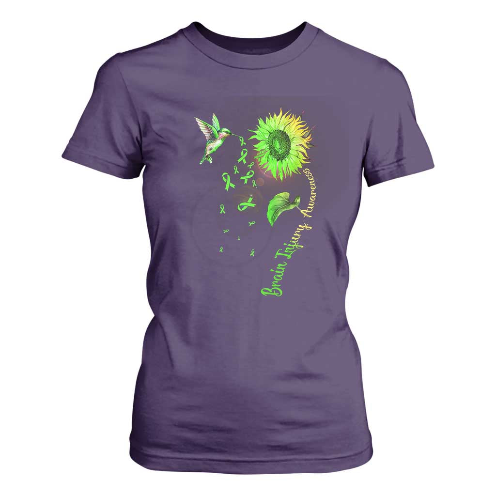 Traumatic Brain Injury Support T Shirt For Women Sunflower Hummingbird