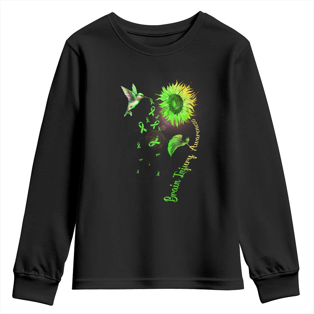 Traumatic Brain Injury Support Youth Sweatshirt Sunflower Hummingbird