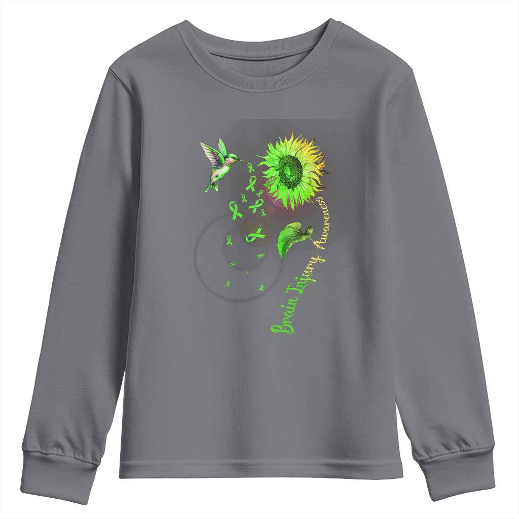 Traumatic Brain Injury Support Youth Sweatshirt Sunflower Hummingbird