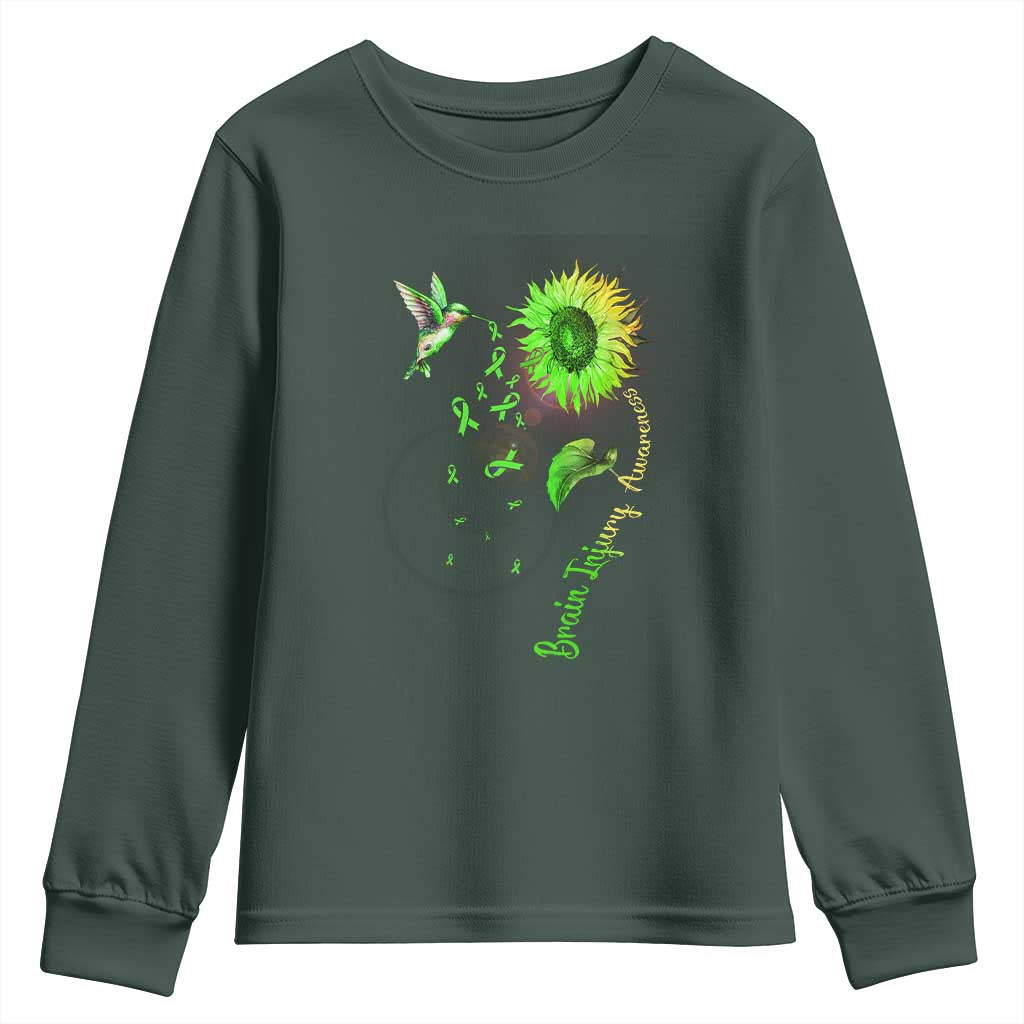 Traumatic Brain Injury Support Youth Sweatshirt Sunflower Hummingbird
