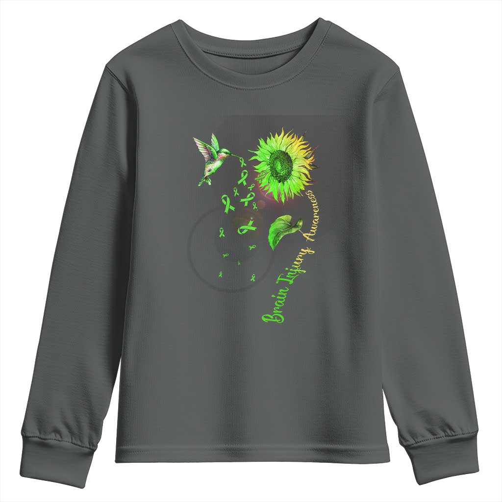 Traumatic Brain Injury Support Youth Sweatshirt Sunflower Hummingbird
