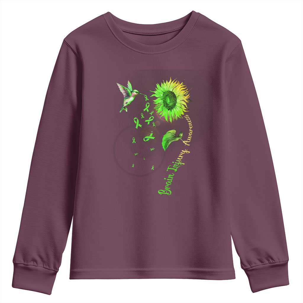 Traumatic Brain Injury Support Youth Sweatshirt Sunflower Hummingbird