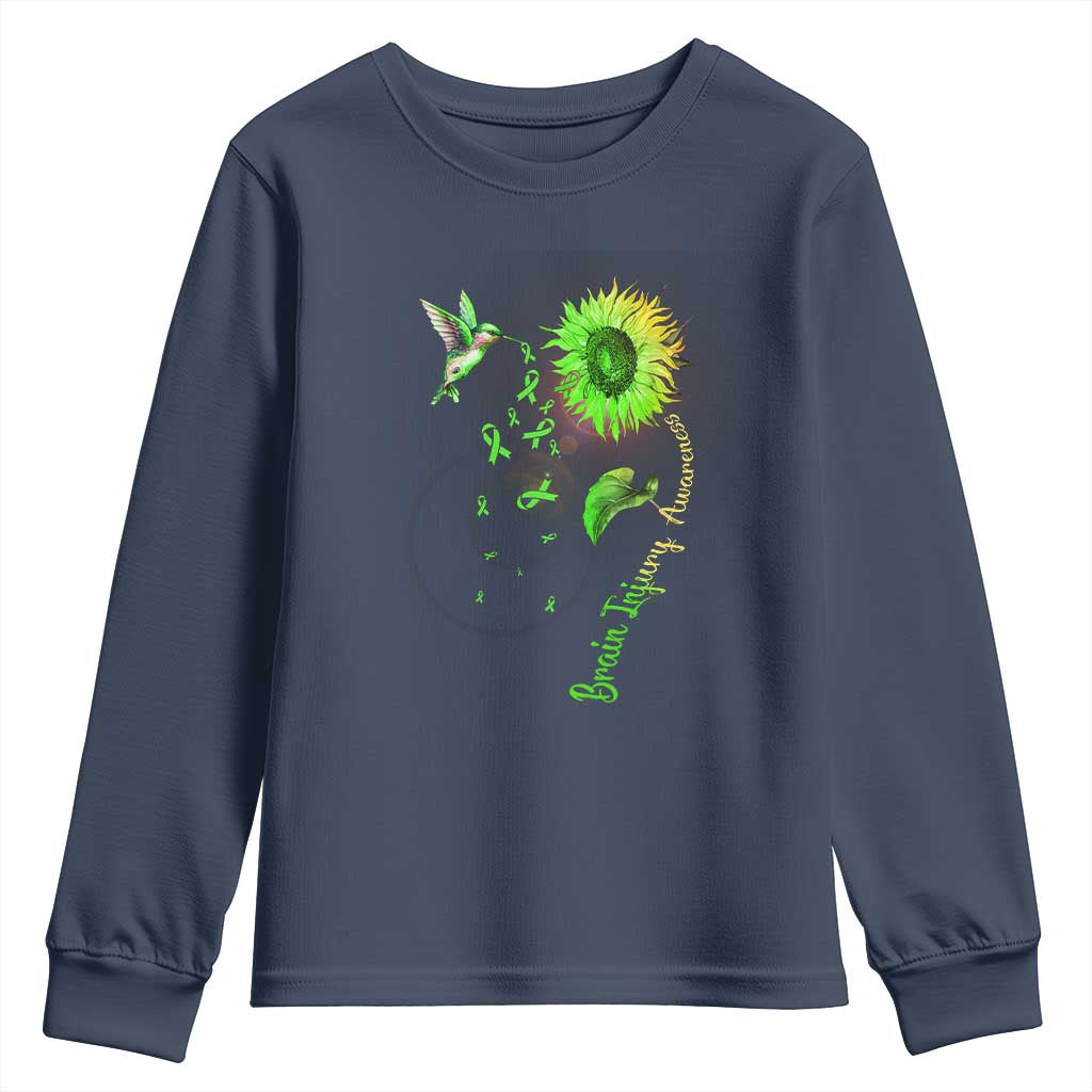 Traumatic Brain Injury Support Youth Sweatshirt Sunflower Hummingbird