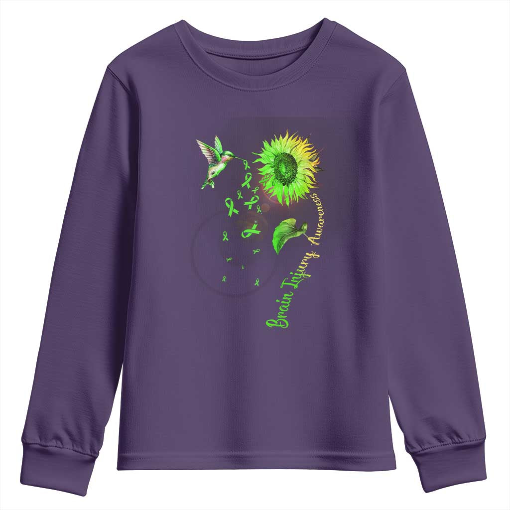 Traumatic Brain Injury Support Youth Sweatshirt Sunflower Hummingbird