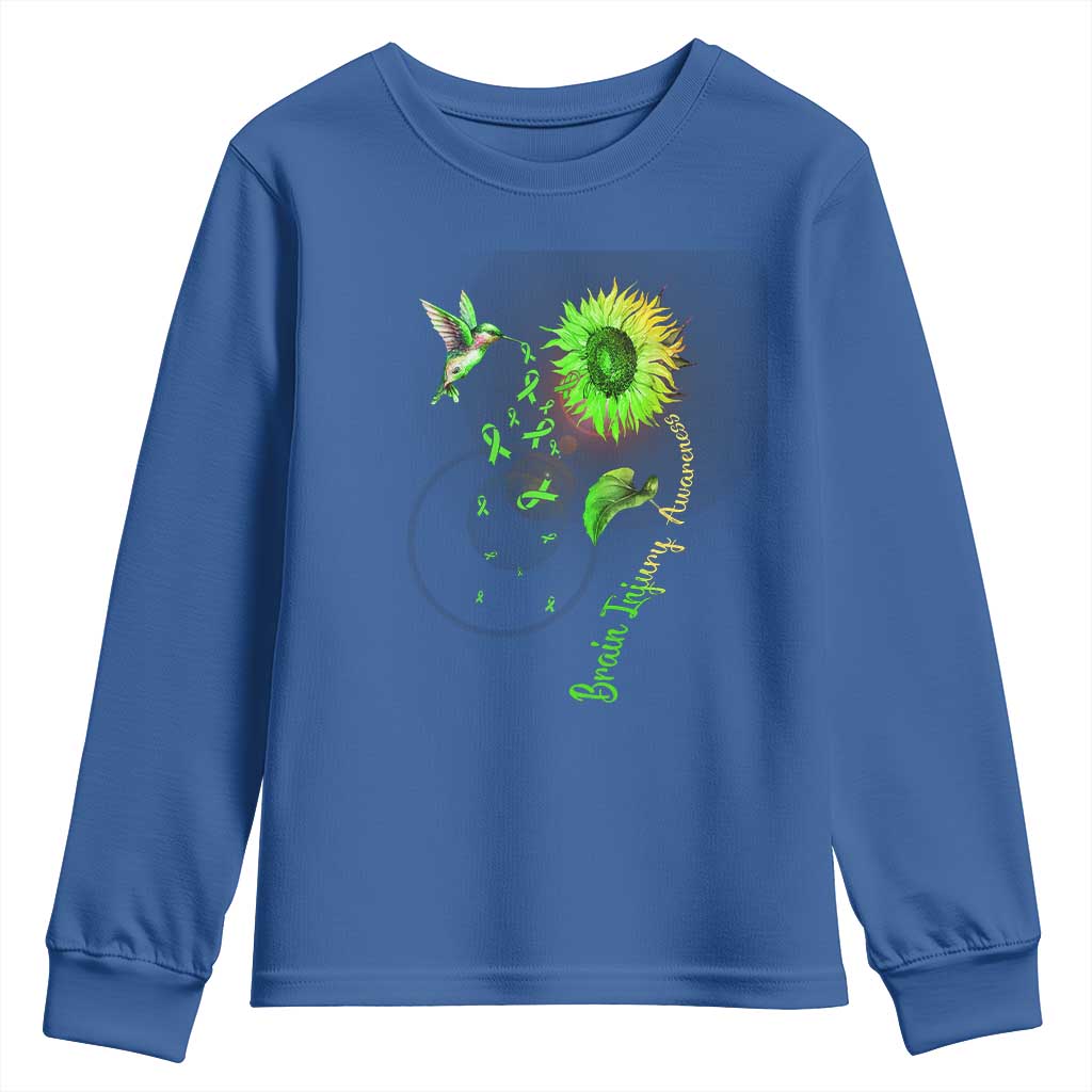 Traumatic Brain Injury Support Youth Sweatshirt Sunflower Hummingbird