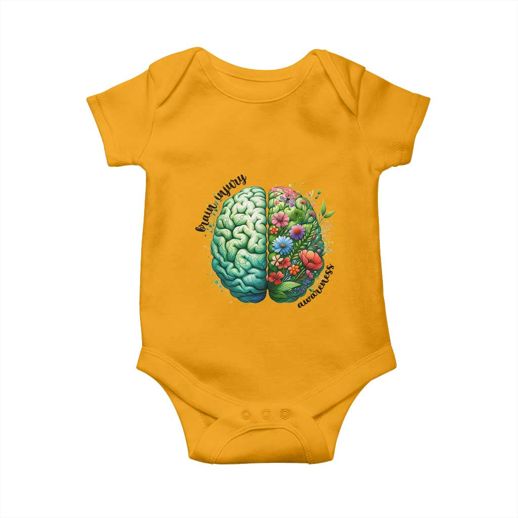 Traumatic Brain Injury Support Baby Onesie TBI Warrior Green Floral Brain