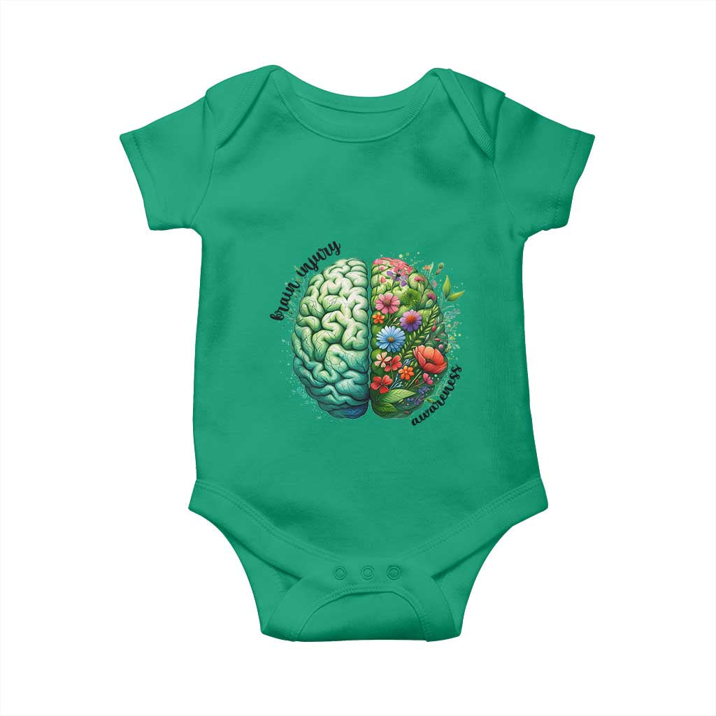 Traumatic Brain Injury Support Baby Onesie TBI Warrior Green Floral Brain