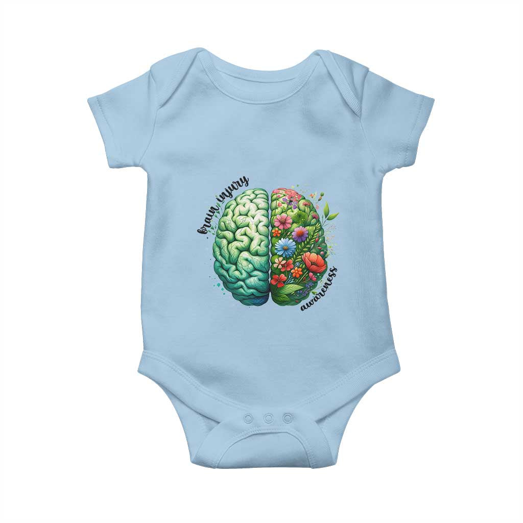 Traumatic Brain Injury Support Baby Onesie TBI Warrior Green Floral Brain