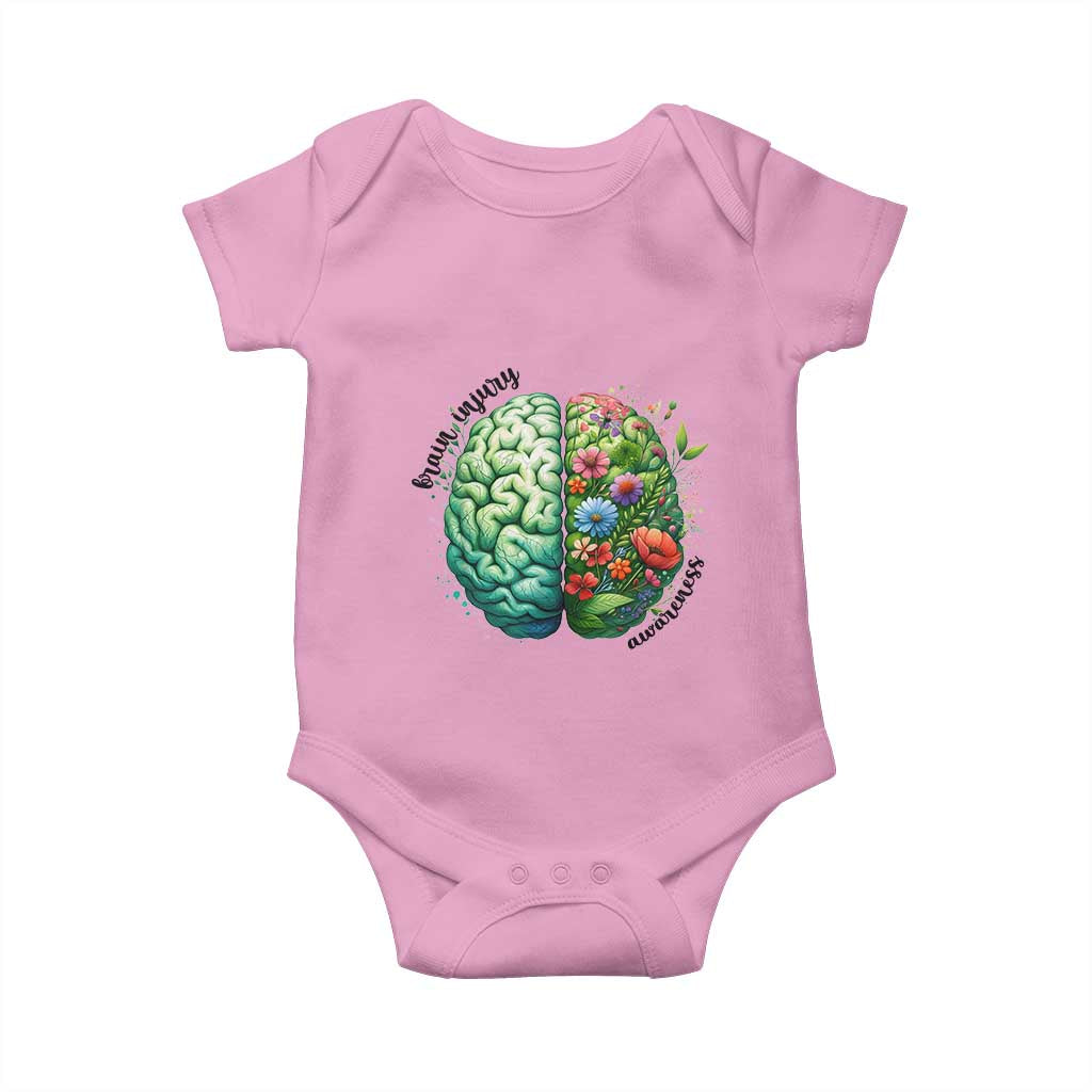 Traumatic Brain Injury Support Baby Onesie TBI Warrior Green Floral Brain