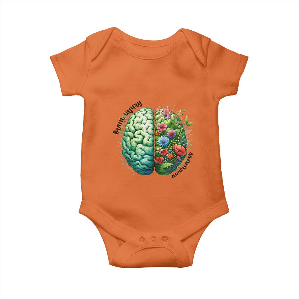 Traumatic Brain Injury Support Baby Onesie TBI Warrior Green Floral Brain