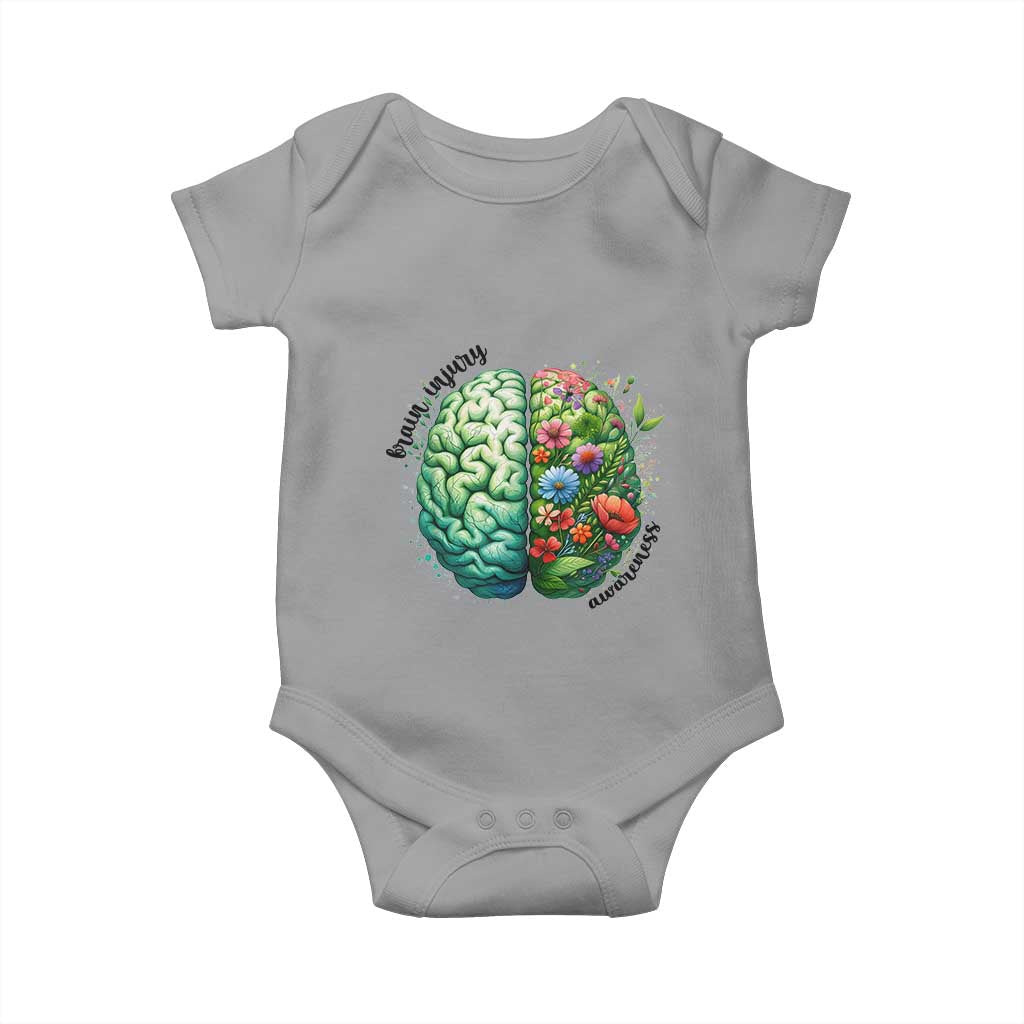 Traumatic Brain Injury Support Baby Onesie TBI Warrior Green Floral Brain